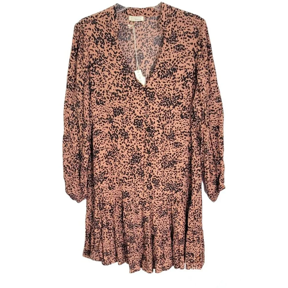 Love Stitch Womens Hazel Animal Print Long Sleeve Chelsea Dress Size‎ Large NWT